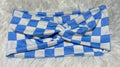 Light Blue and White Checker Print Headband