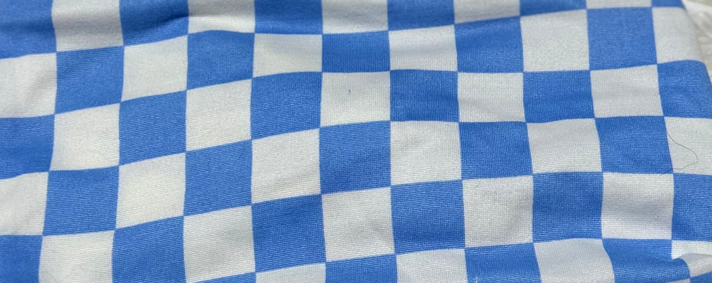 Light Blue and White Checker Print Headband