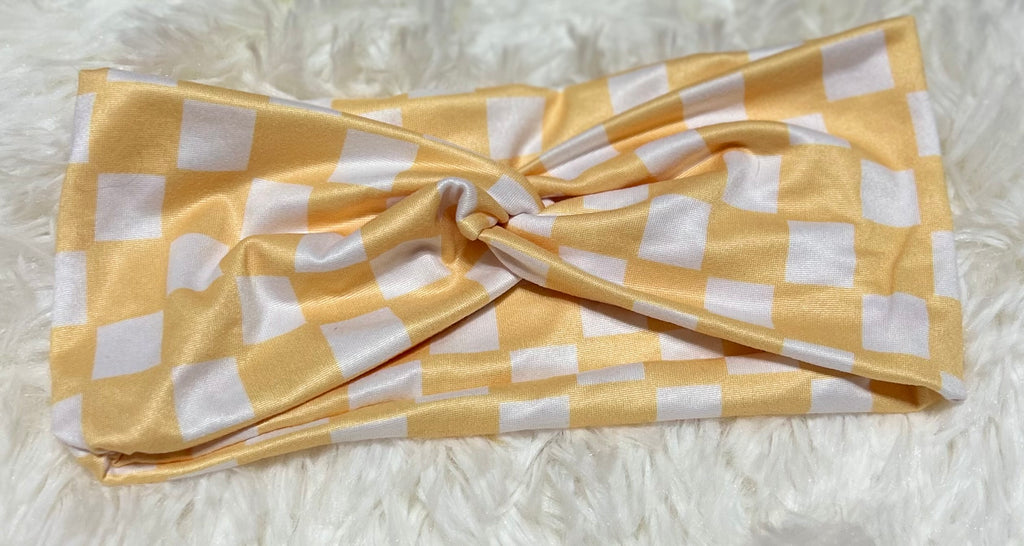 Light Mustard and White Checker Print Headband