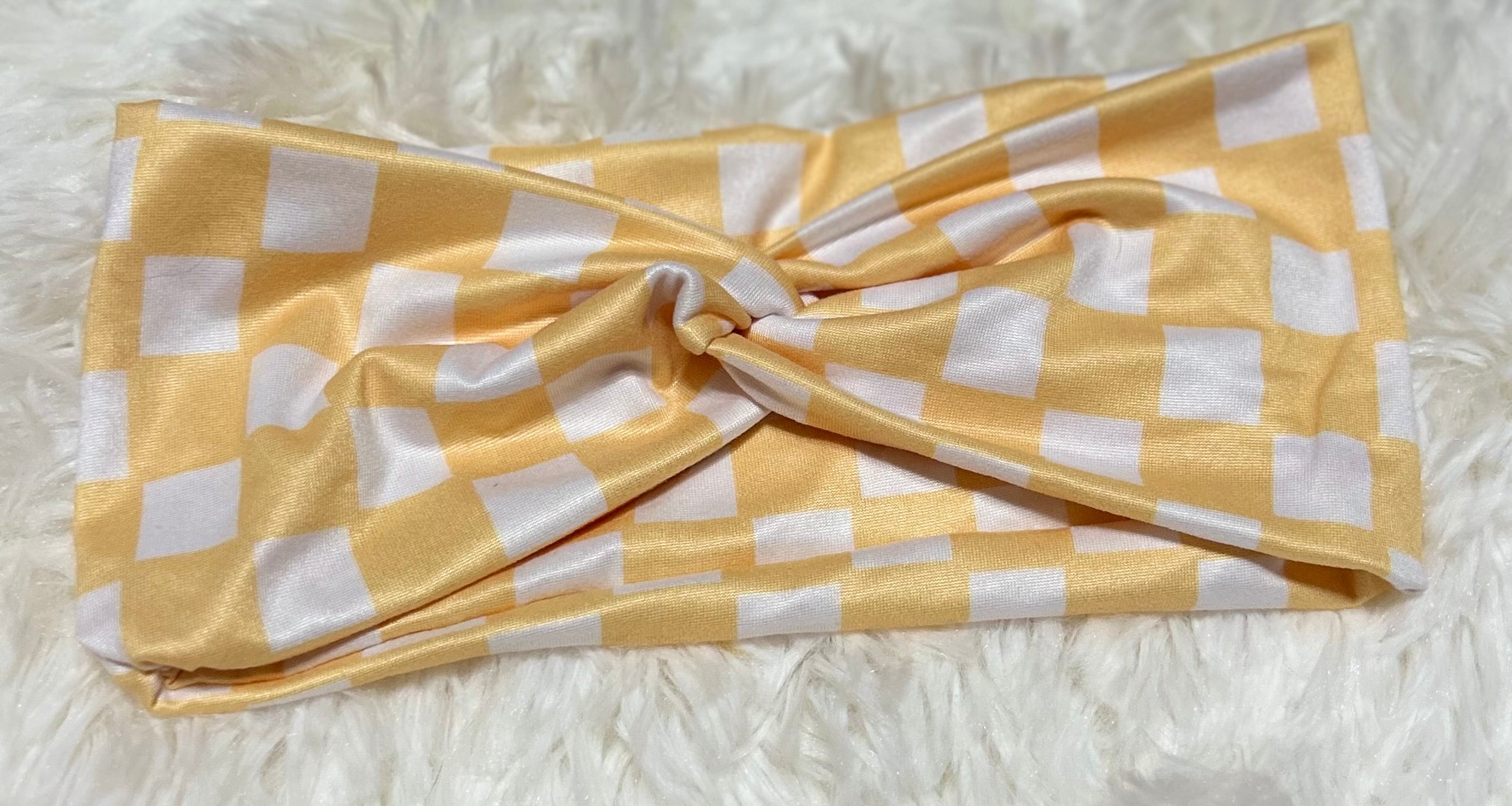 Light Mustard and White Checker Print Headband