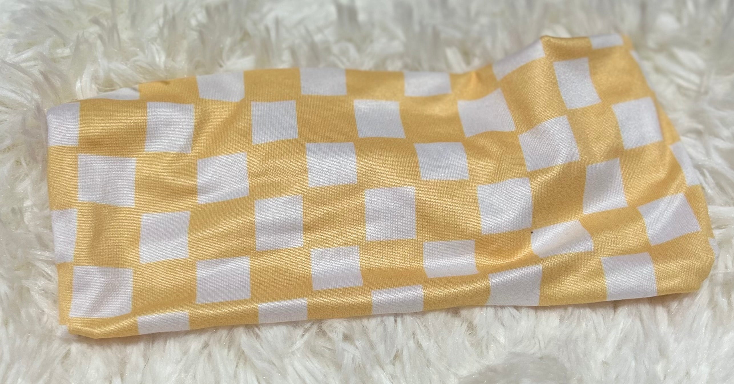 Light Mustard and White Checker Print Headband