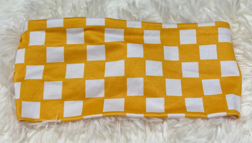 Mustard and White Checker Print Headband