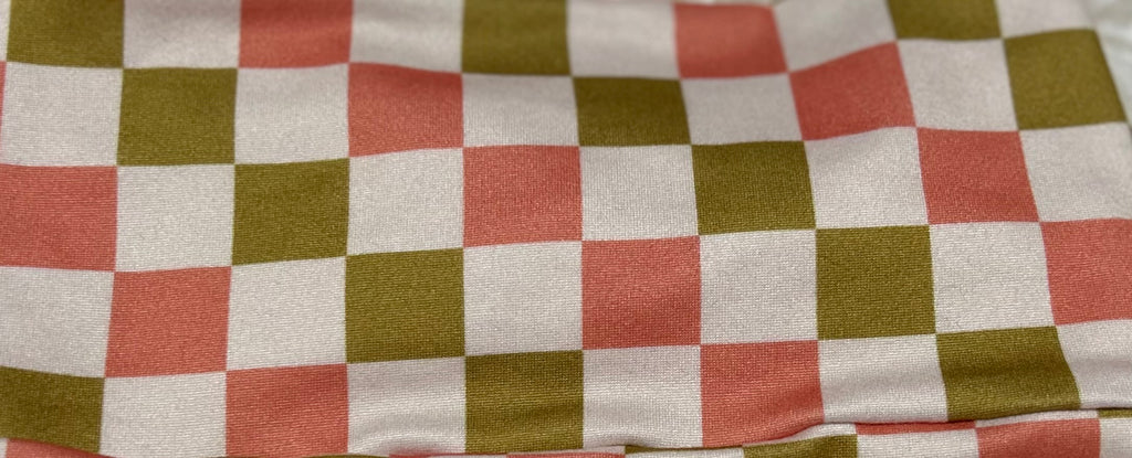 Salmon/Olive and White Checker Print Headband