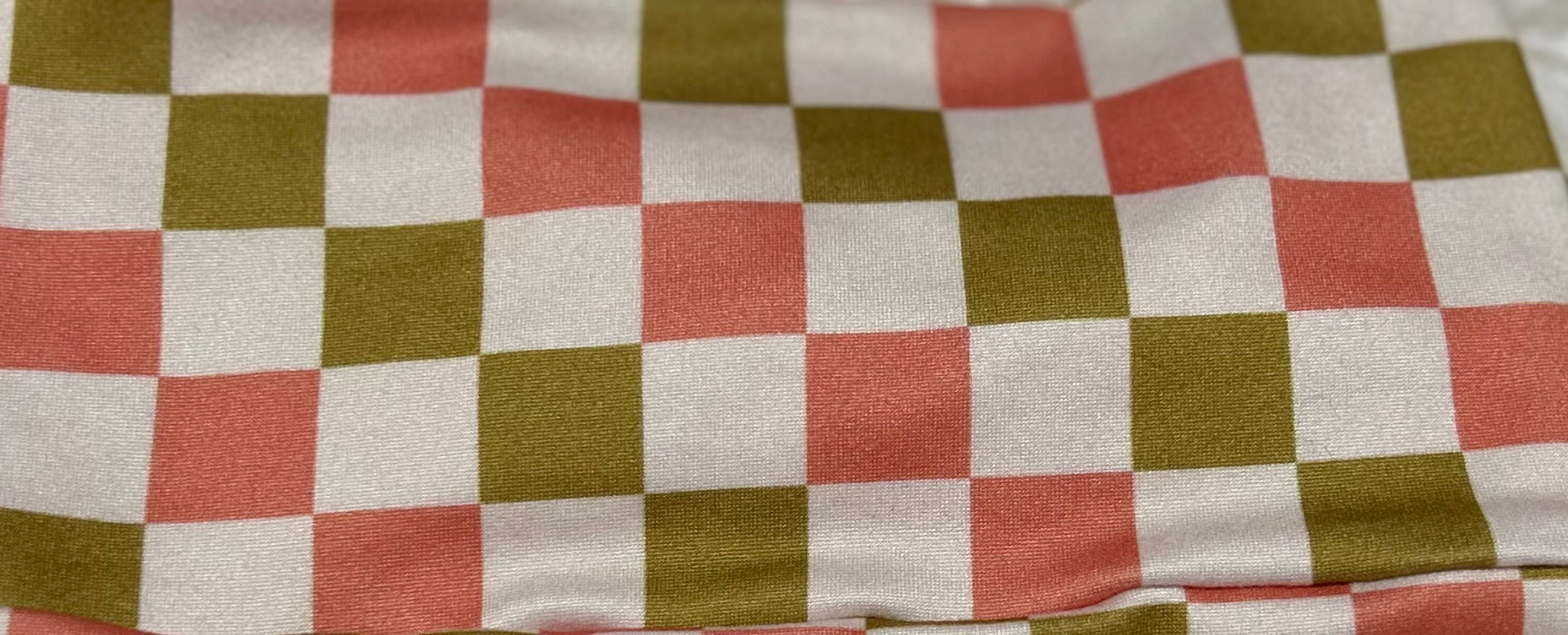 Salmon/Olive and White Checker Print Headband