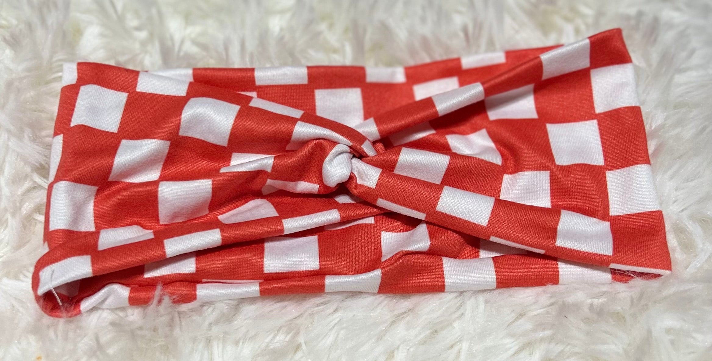 Salmon and White Checker Print Headband