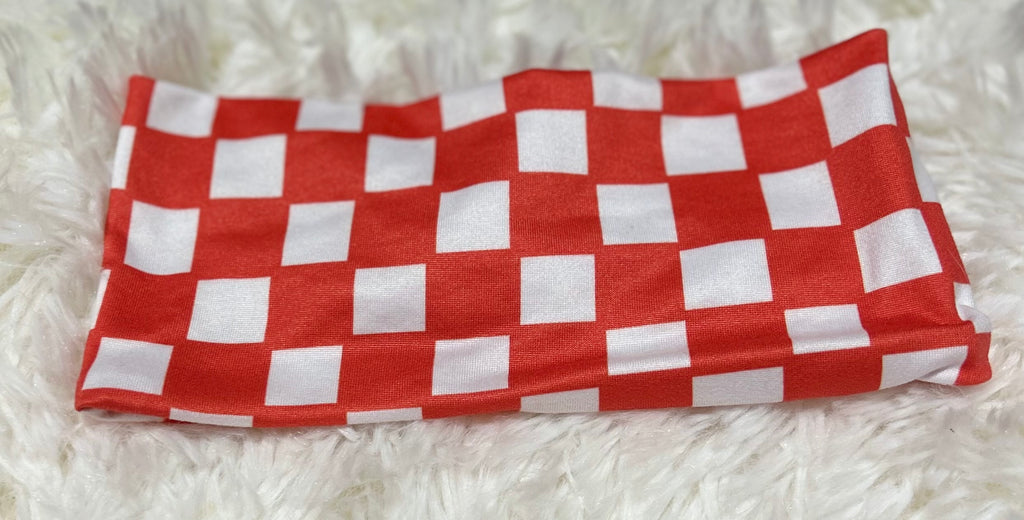 Salmon and White Checker Print Headband