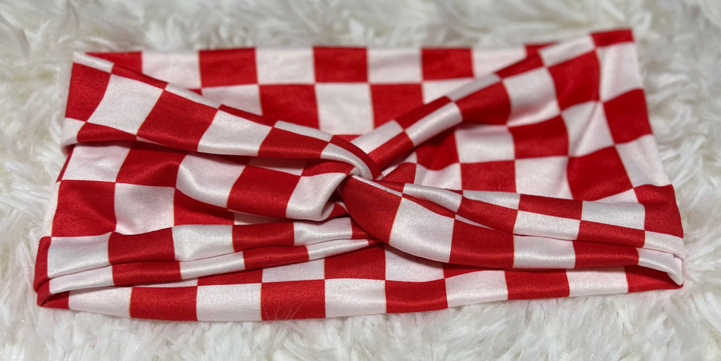 Red and White Checker Print Headband