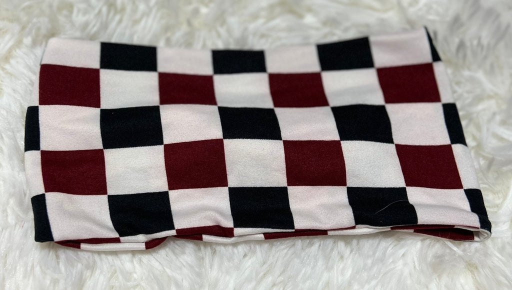 Maroon, Black and White Checker Print Headband