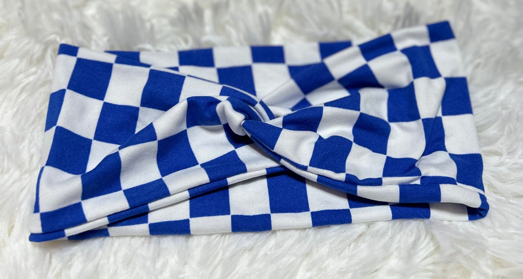 Royal Blue and White Checker Print Headband