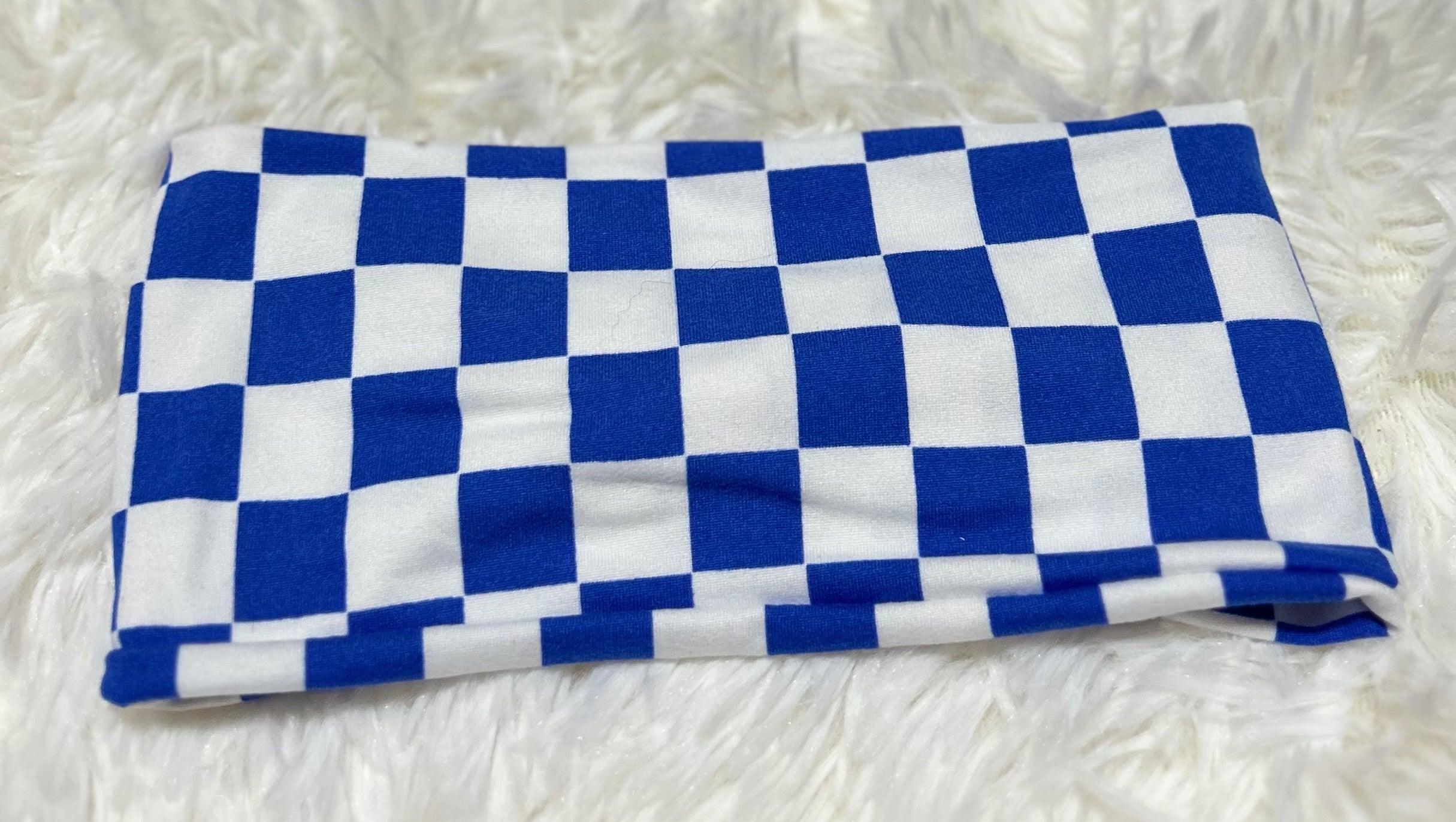 Royal Blue and White Checker Print Headband